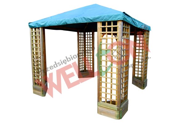 Altana z plandeką, kratkami i kwietnikami