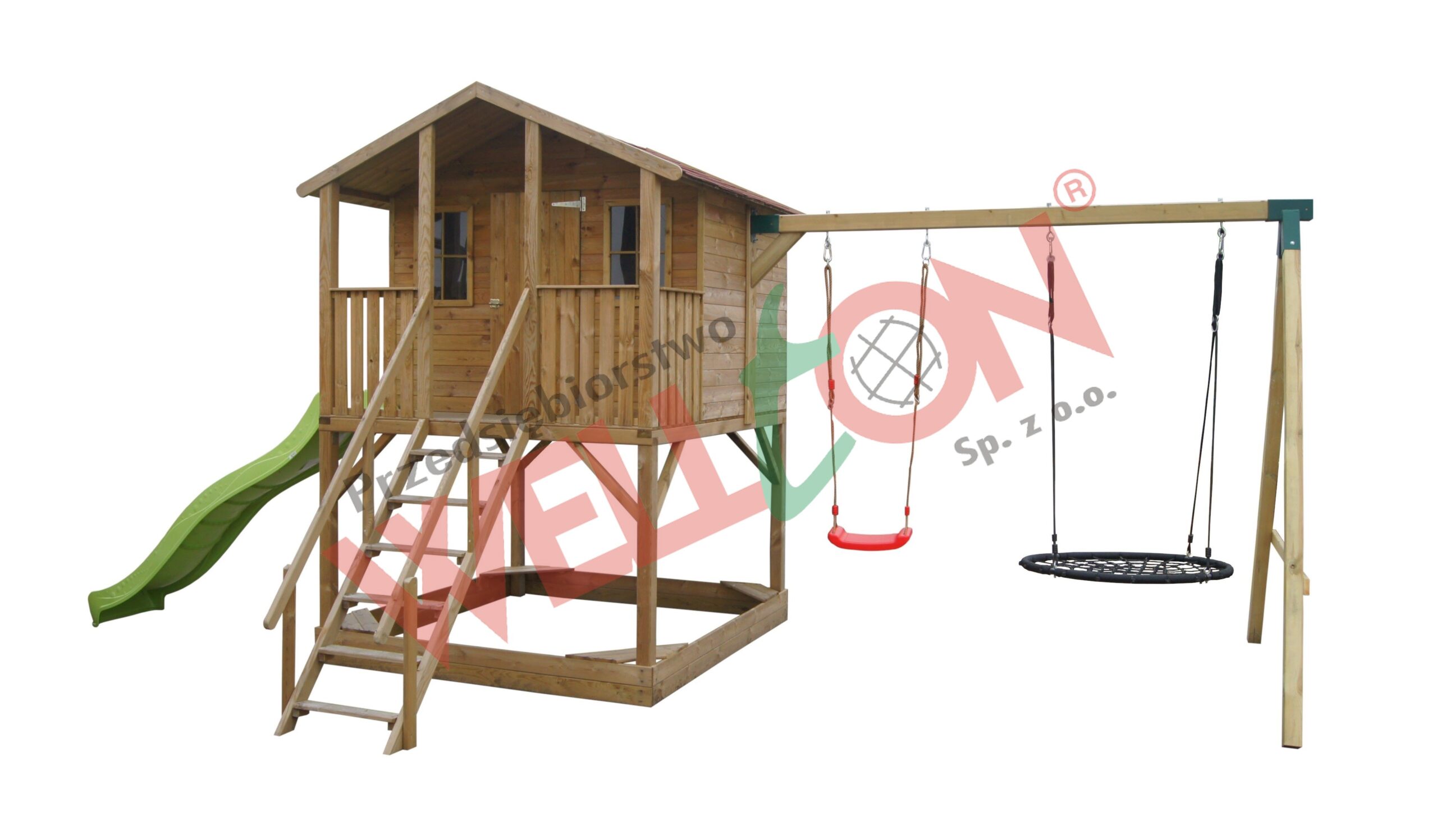 Domek MELI zjeżdżalnia, bocianie gniazdo